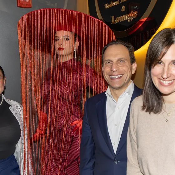 Guests at the photo backdrop.